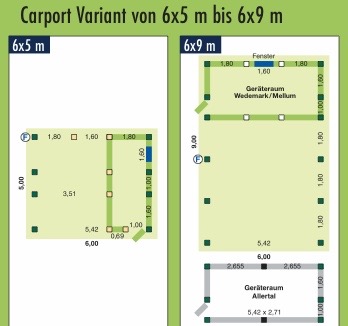 Grundriss Carports 6x5-6x9m