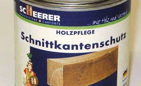 Holzpflege: Original SCHEERER Schnittkantenschutz Holz-Schnittkanten sind anfällig. Mit dem Original SCHEERER Schnittkantenschutz werden offene Schnittkanten und Bohrstellen nachbehandelt.